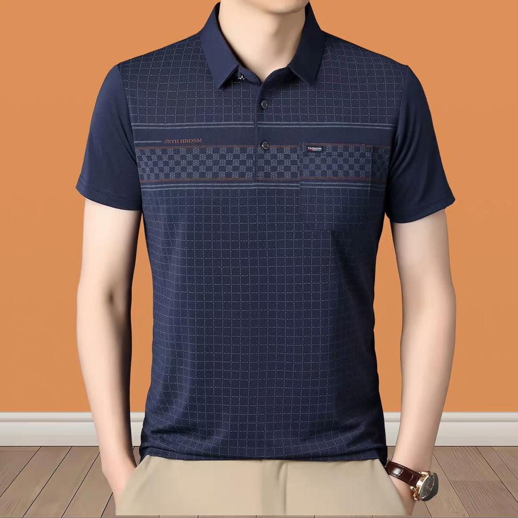 Men's Micro-Check Textured Polo T-Shirt