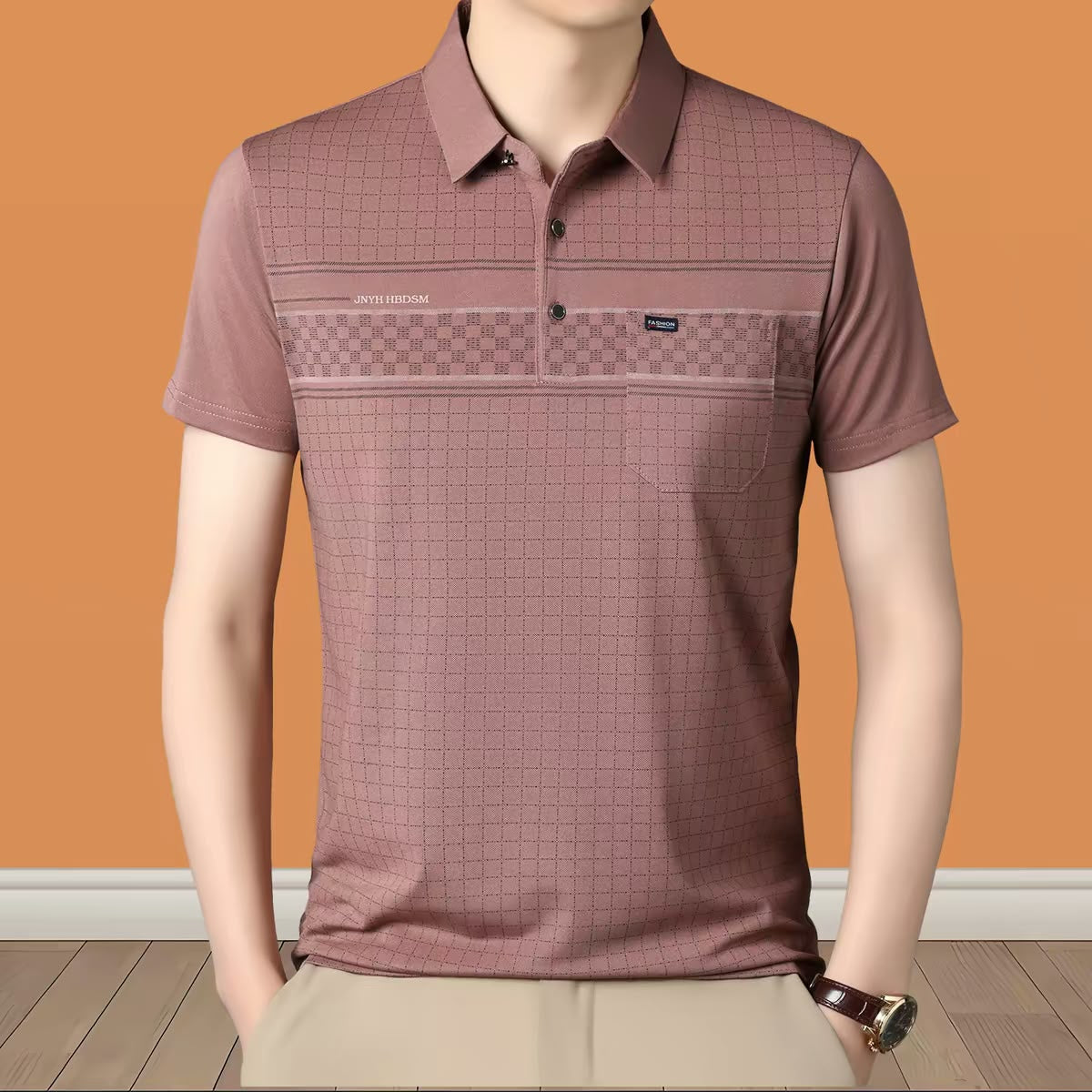 Men's Micro-Check Textured Polo T-Shirt