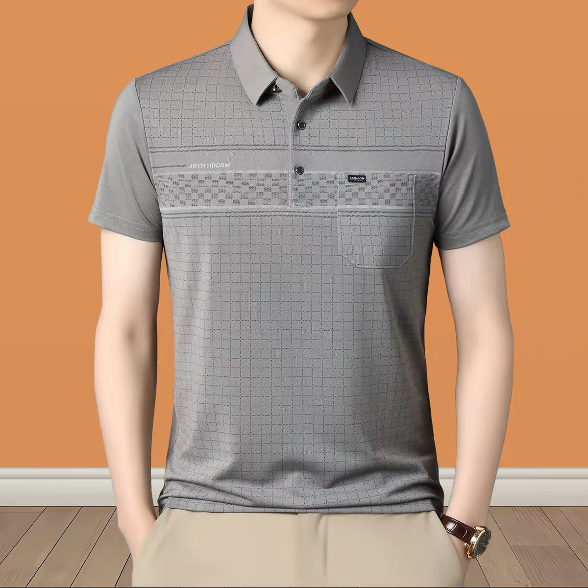 Men's Micro-Check Textured Polo T-Shirt