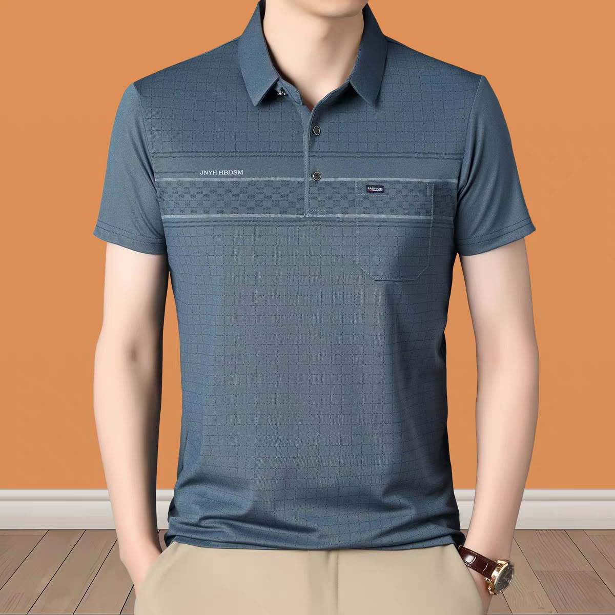 Men's Micro-Check Textured Polo T-Shirt