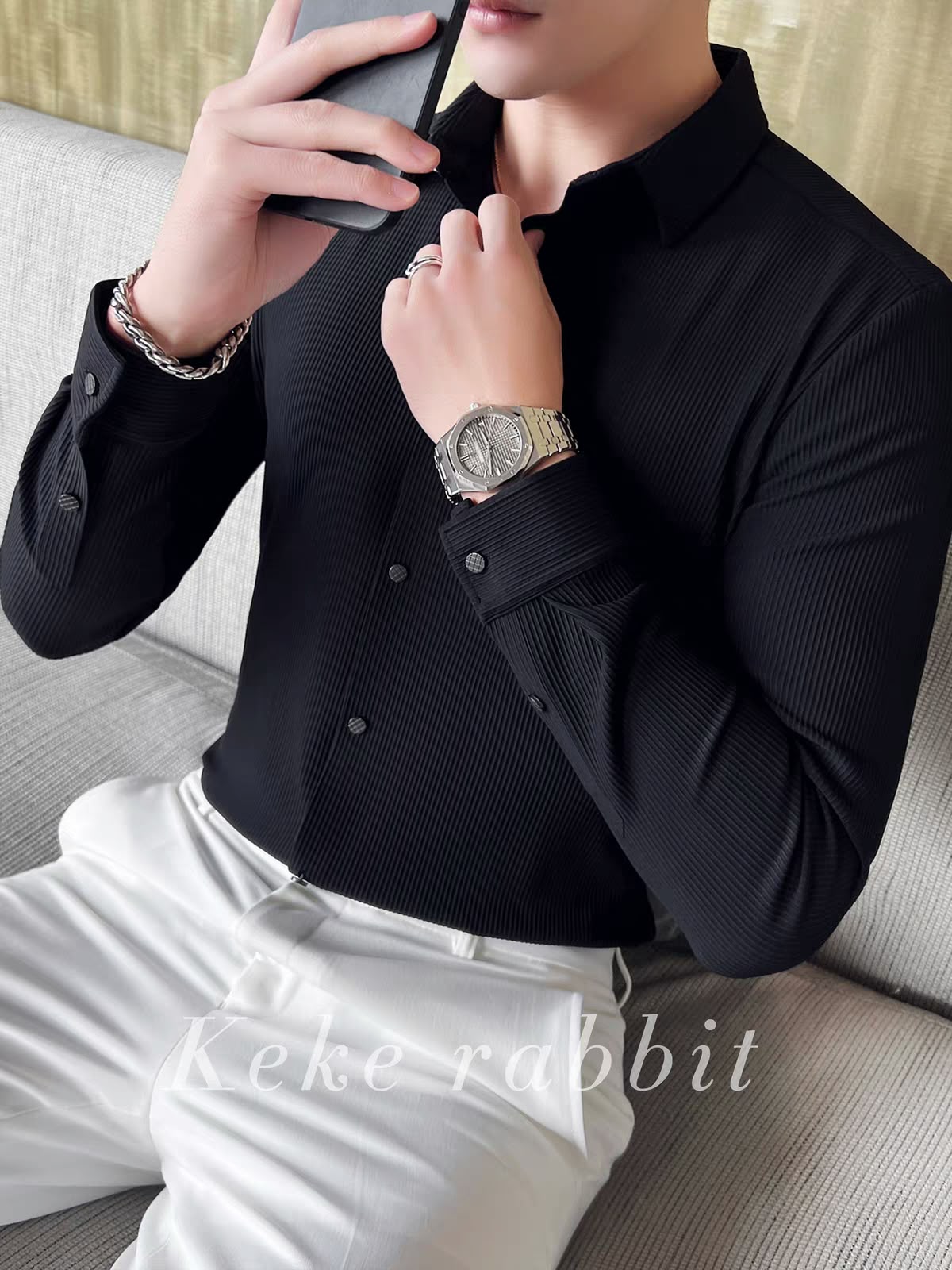 Men's Premium Pleated Texture Full Sleeve Shirt