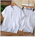 Men's White Linen Blend Mandarin Collar Co-Ord Set