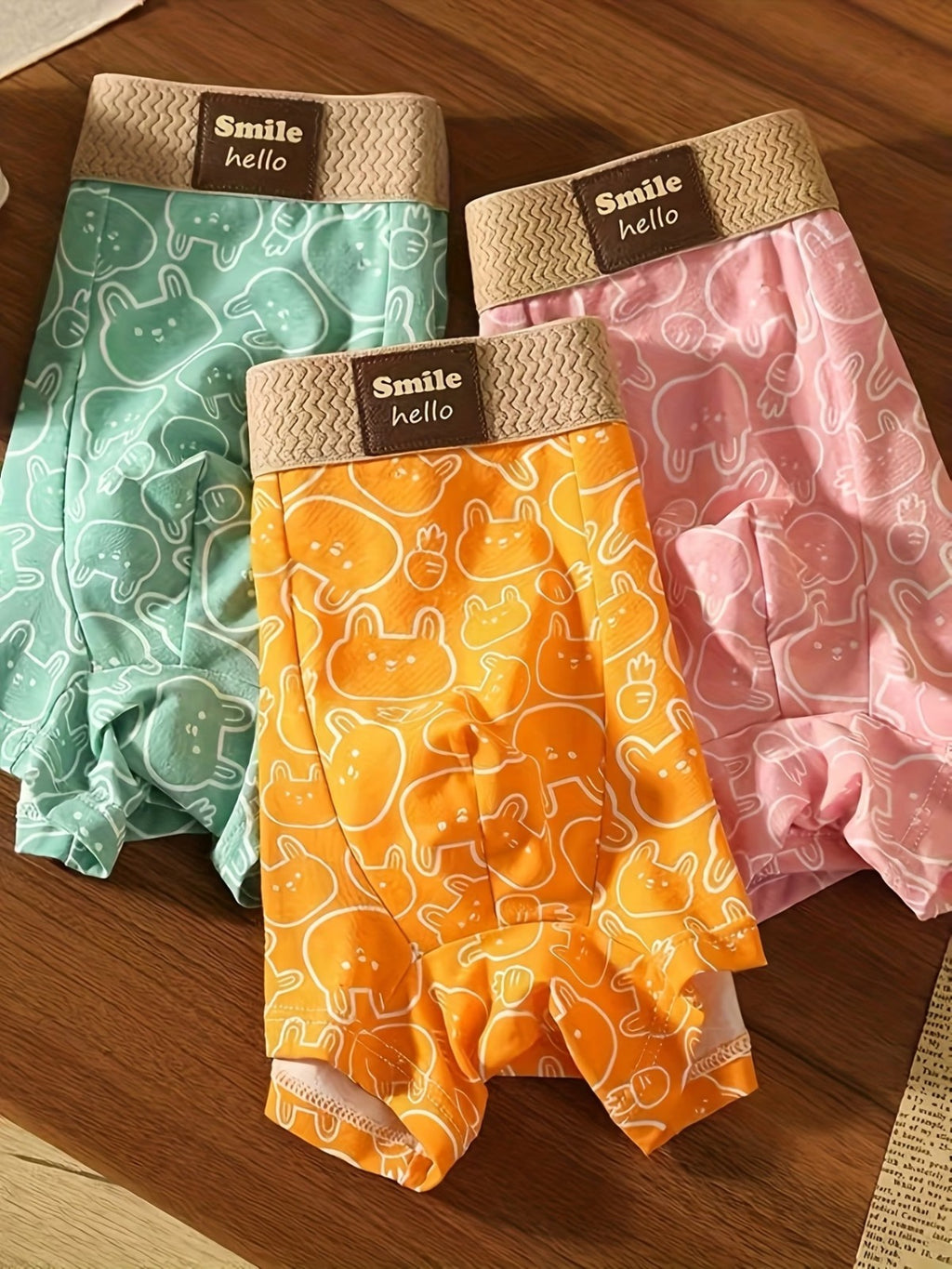 Orange Cartoon Print Boxer Briefs