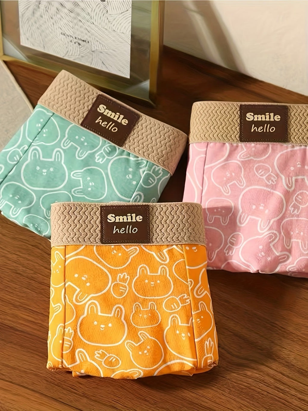 Orange Cartoon Print Boxer Briefs