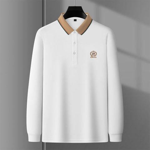 Men's Elegant Emblem Stripe Collar Polo T-Shirt