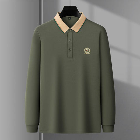 Men's Elegant Emblem Stripe Collar Polo T-Shirt