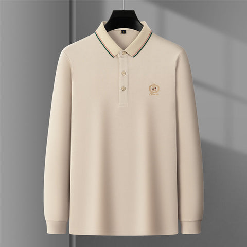 Men's Elegant Emblem Stripe Collar Polo T-Shirt