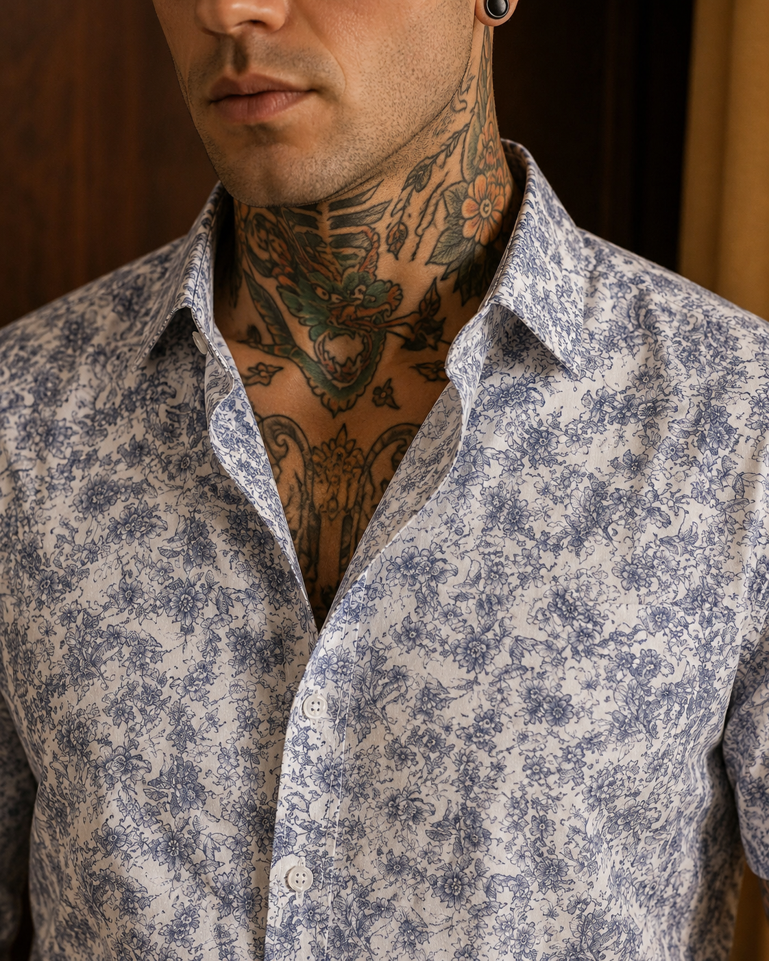 Men's All-Over Floral Print Premium Linen Shirt