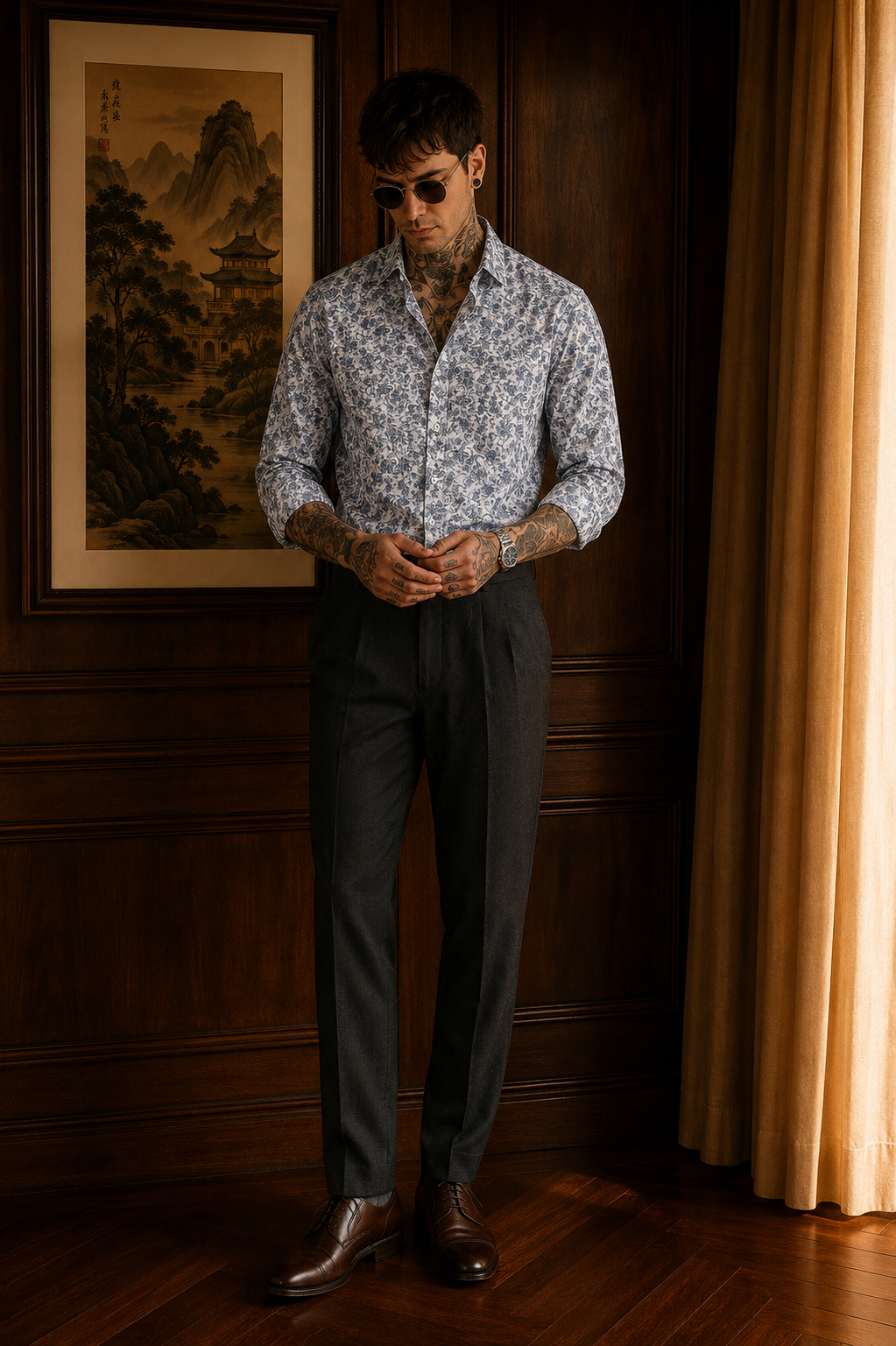 Men's All-Over Floral Print Premium Linen Shirt