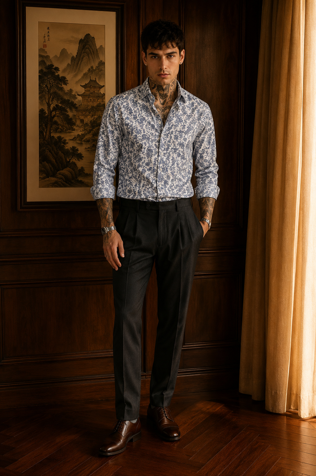 Men's All-Over Floral Print Premium Linen Shirt
