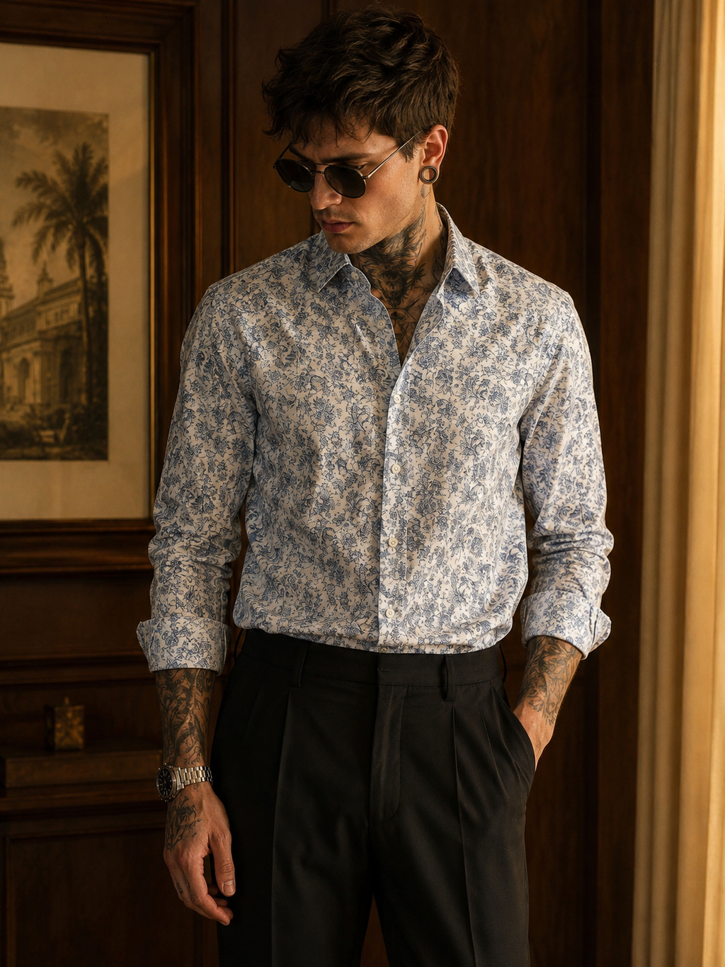 Men's All-Over Floral Print Premium Linen Shirt