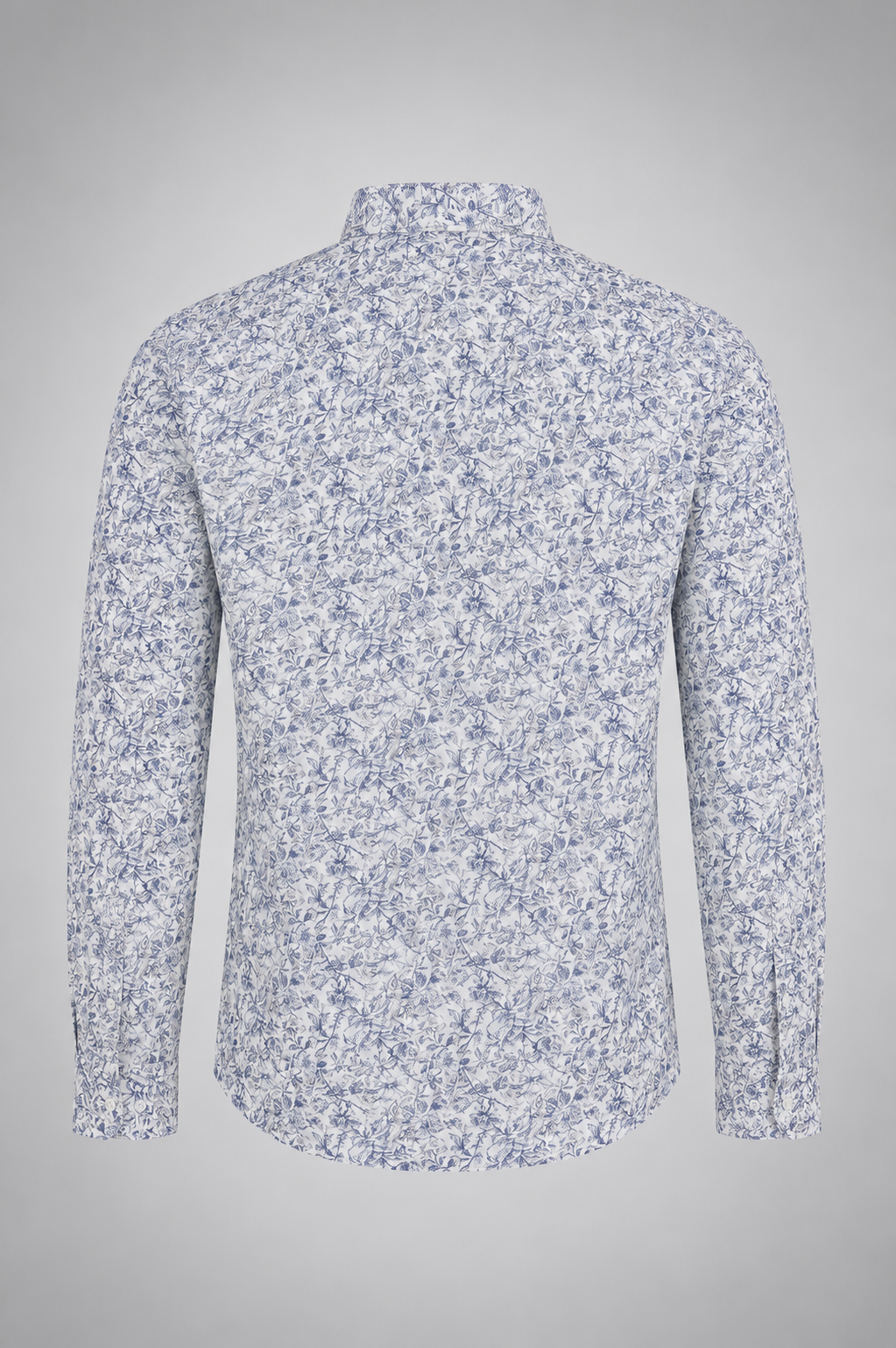 Men's White Blue Floral Print Premium Linen Shirt