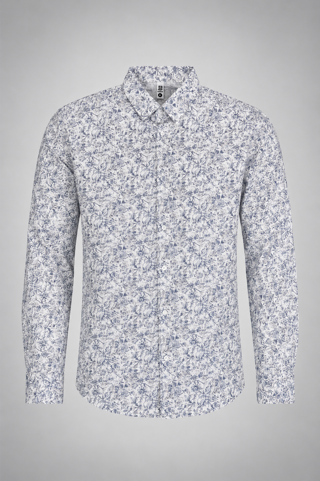 Men's White Blue Floral Print Premium Linen Shirt