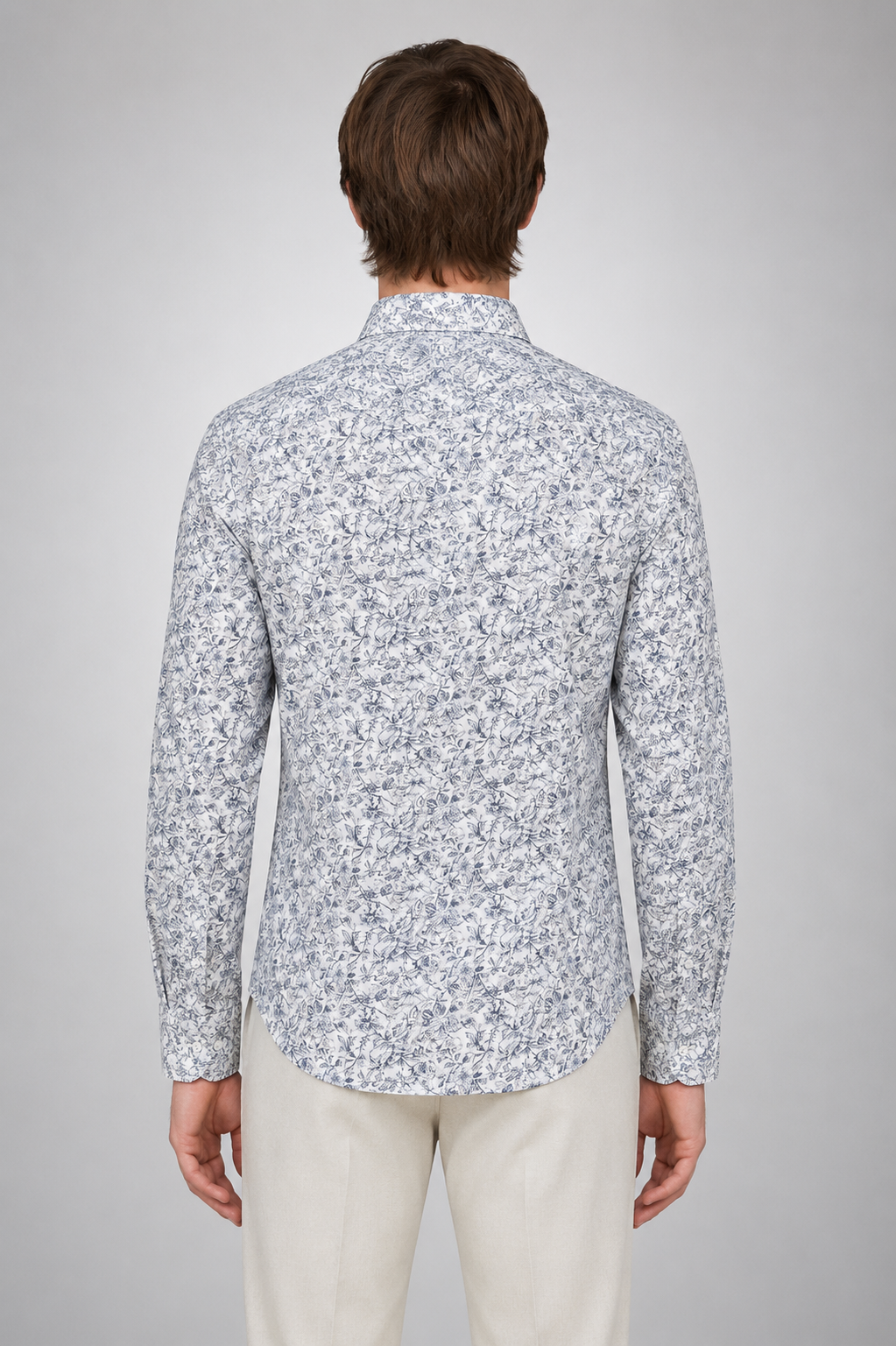 Men's White Blue Floral Print Premium Linen Shirt