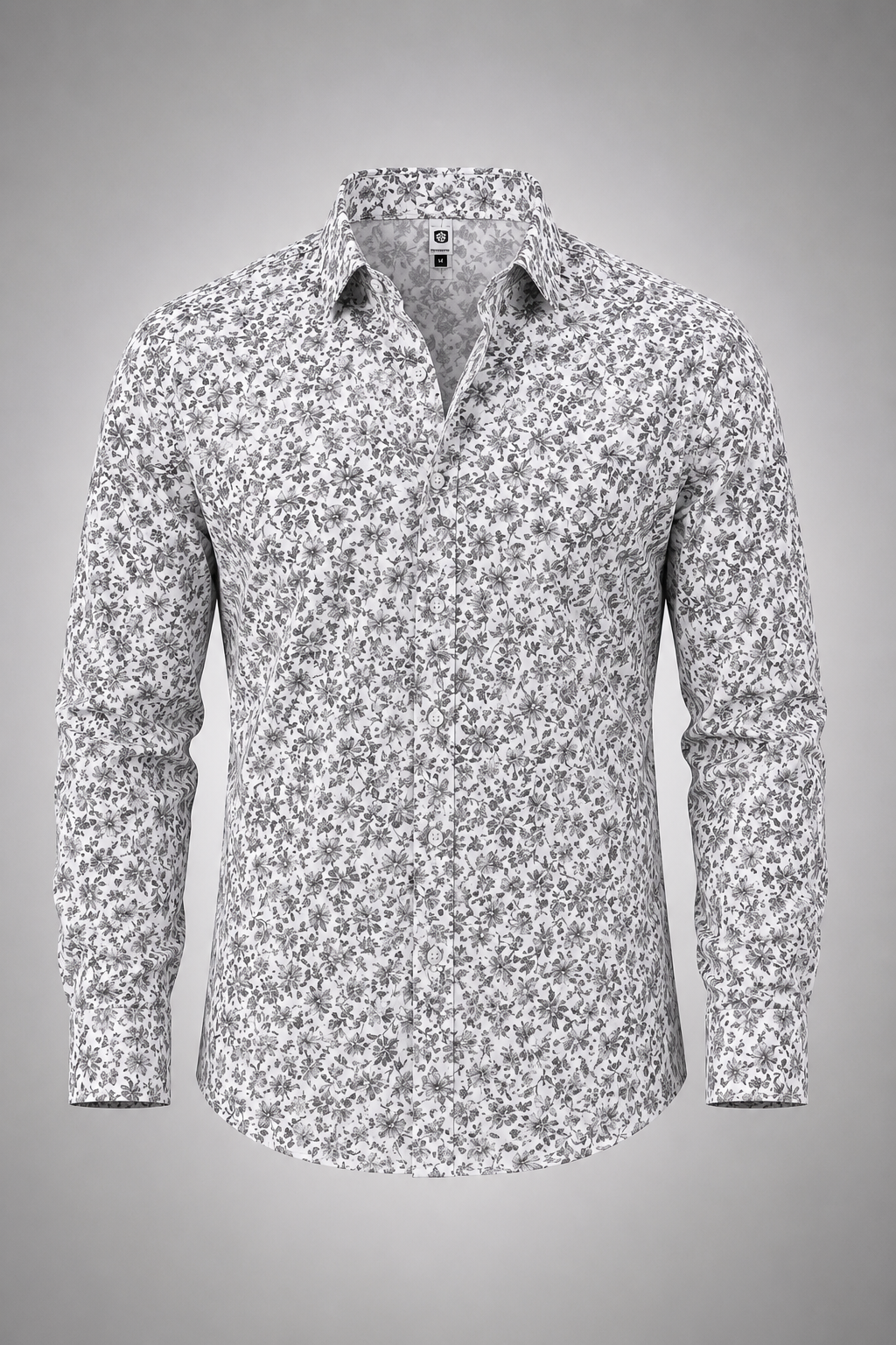 Men's White Floral Print Premium Linen Shirt