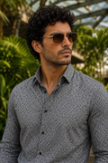 Men's Charcoal Grey Floral Print Premium Linen Shirt