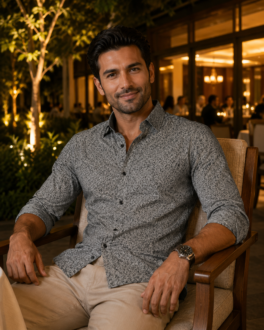 Men's Charcoal Grey Floral Print Premium Linen Shirt