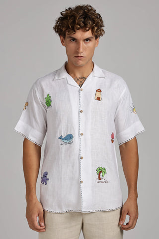 Seabreeze Odyssey Embroidery Handwork Linen Shirt – 100% Pure Linen