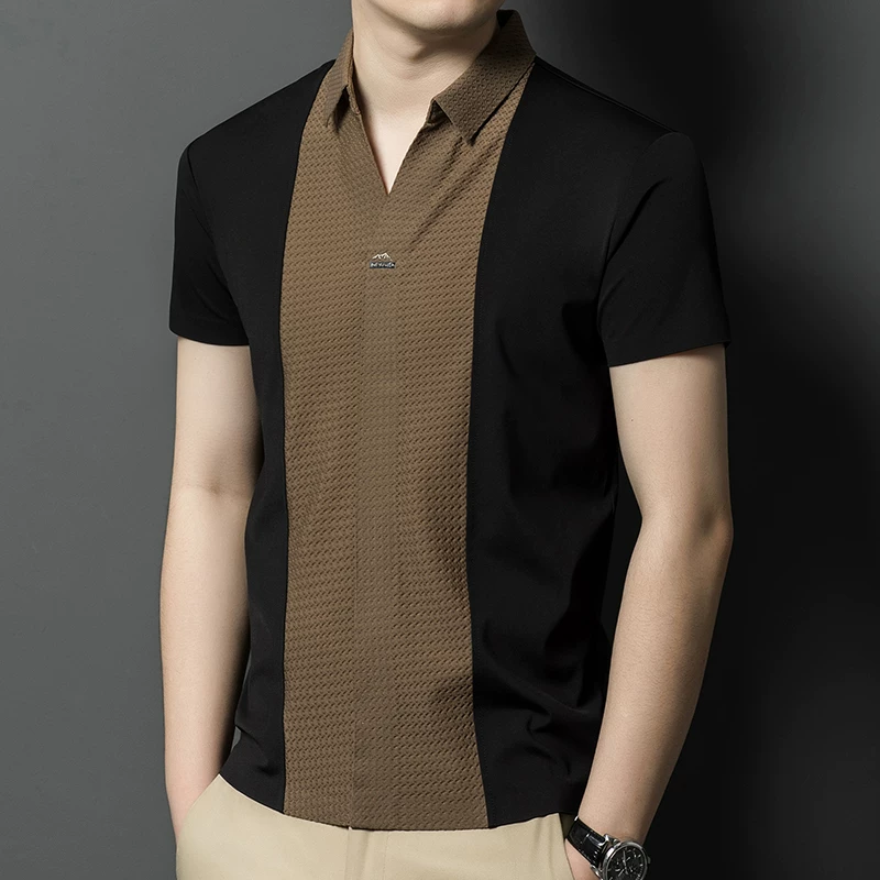 EmbossGrid Contrast Panel Polo T-Shirt