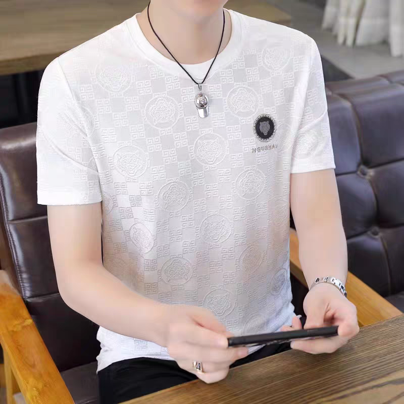 Ivory Crest Embossed Casual T-Shirt