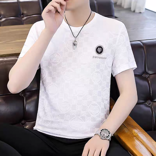 Ivory Crest Embossed Casual T-Shirt