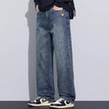 Men's Washed Indigo Blue Relaxed Fit Wide Leg Jeans