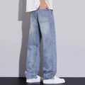 Men's Washed Indigo Light Blue Relaxed Fit Wide Leg Jeans