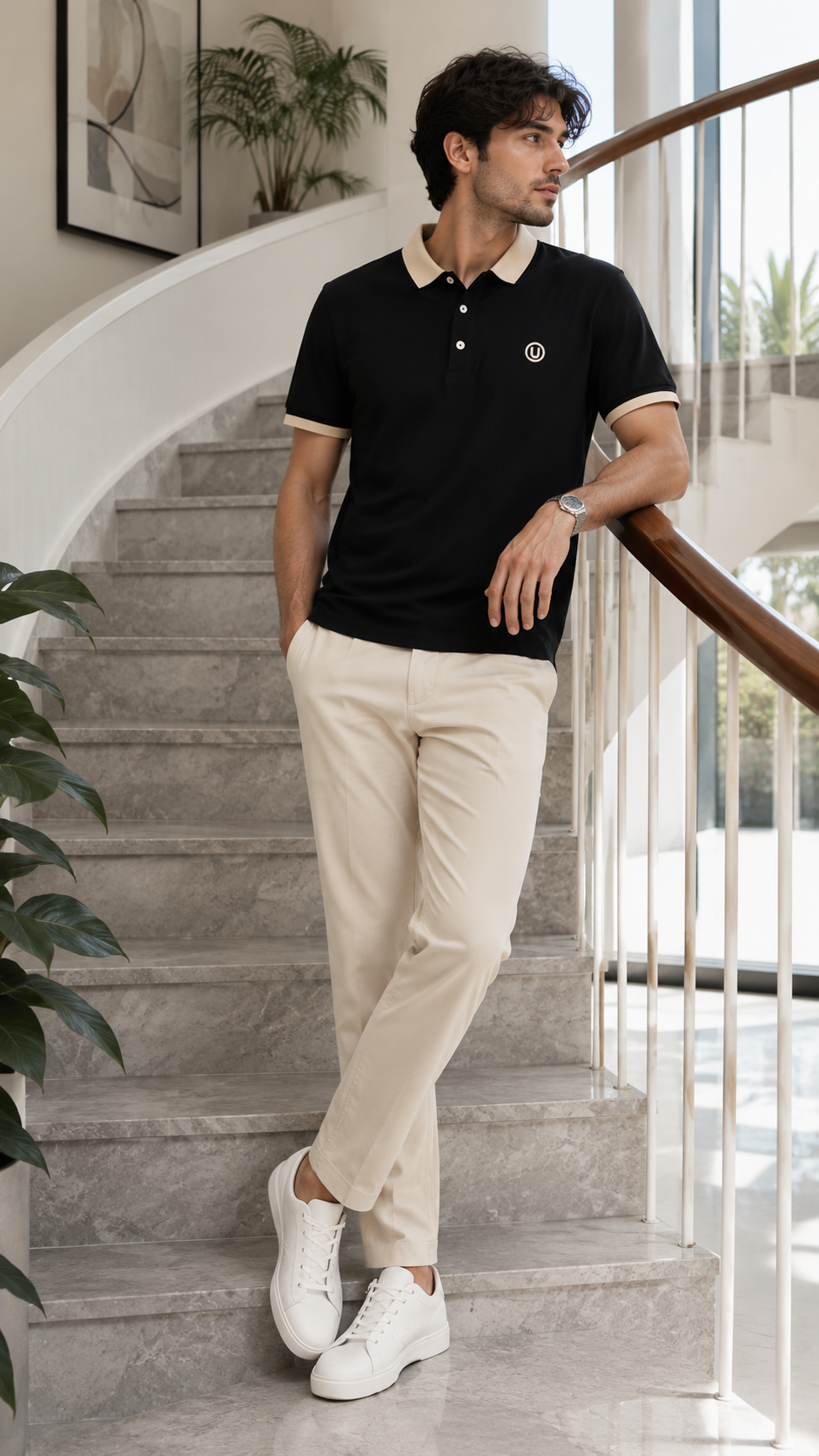 Mocha Crest Contrast Polo T-Shirt