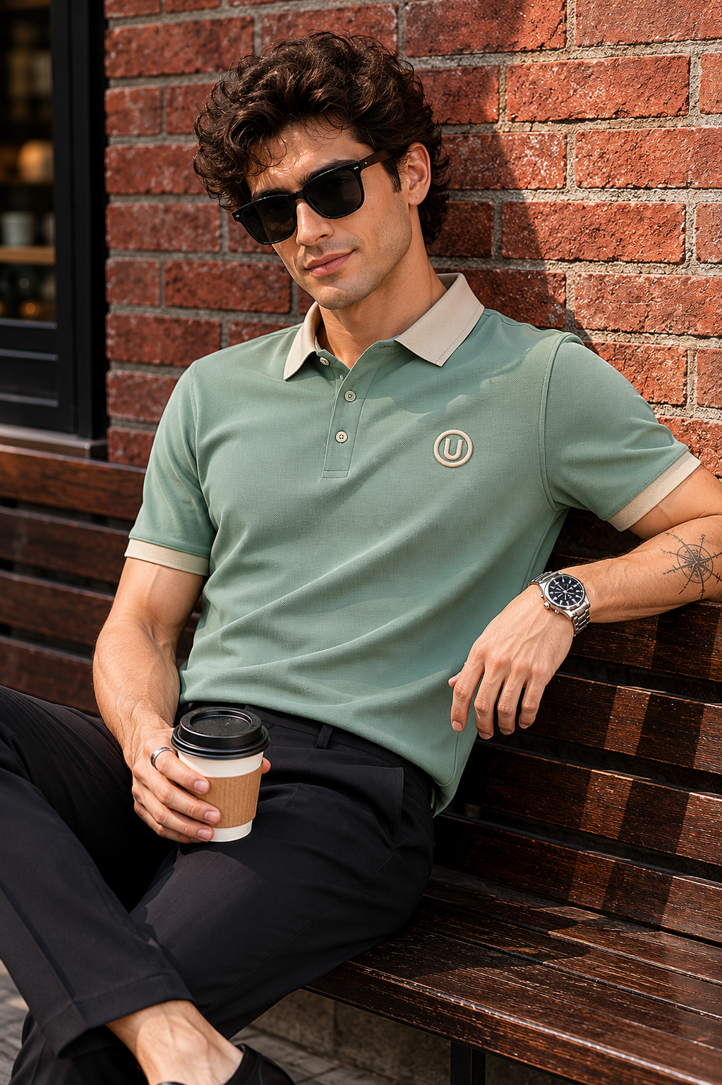 Mocha Crest Contrast Polo T-Shirt