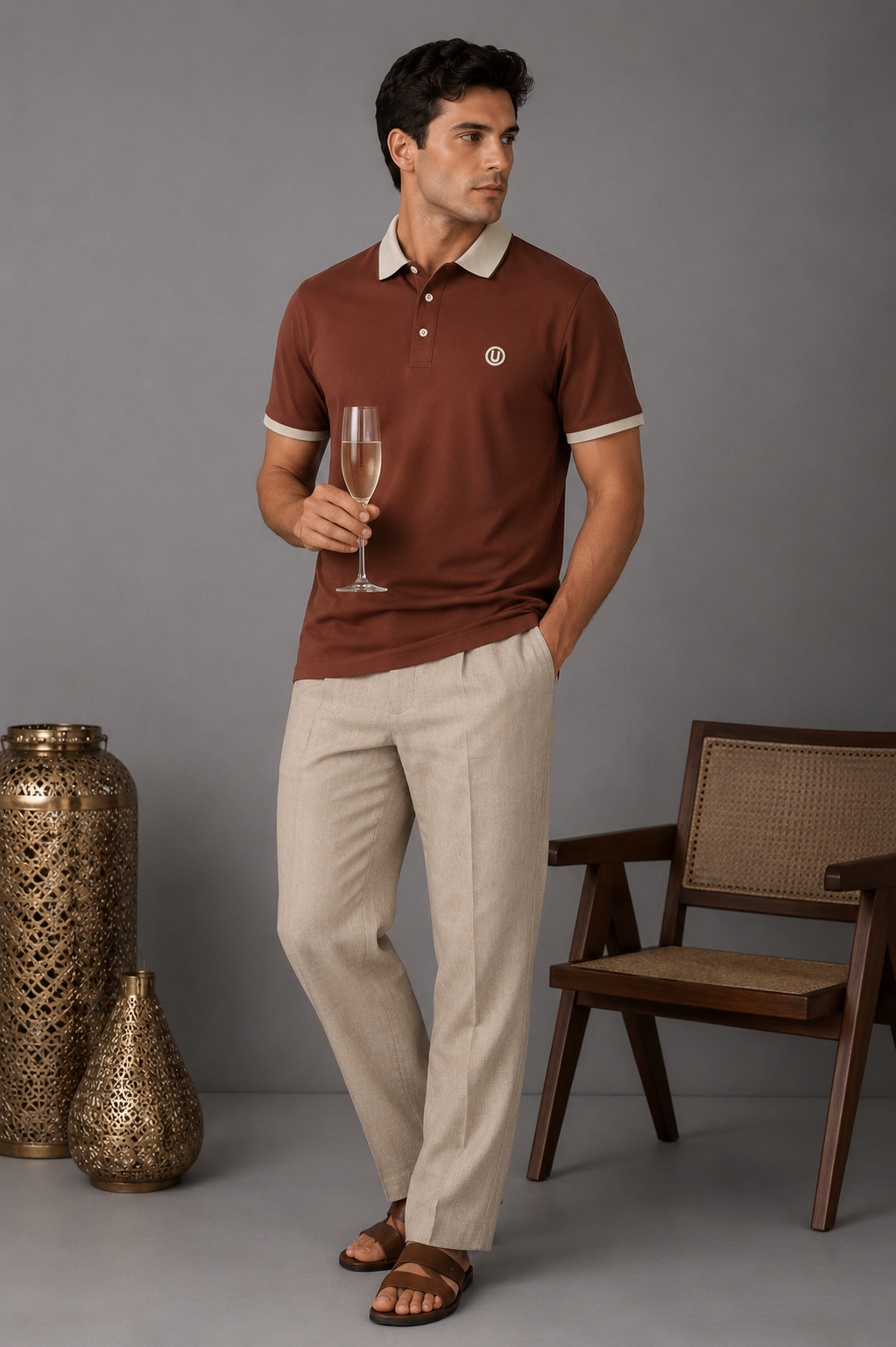 Mocha Crest Contrast Polo T-Shirt