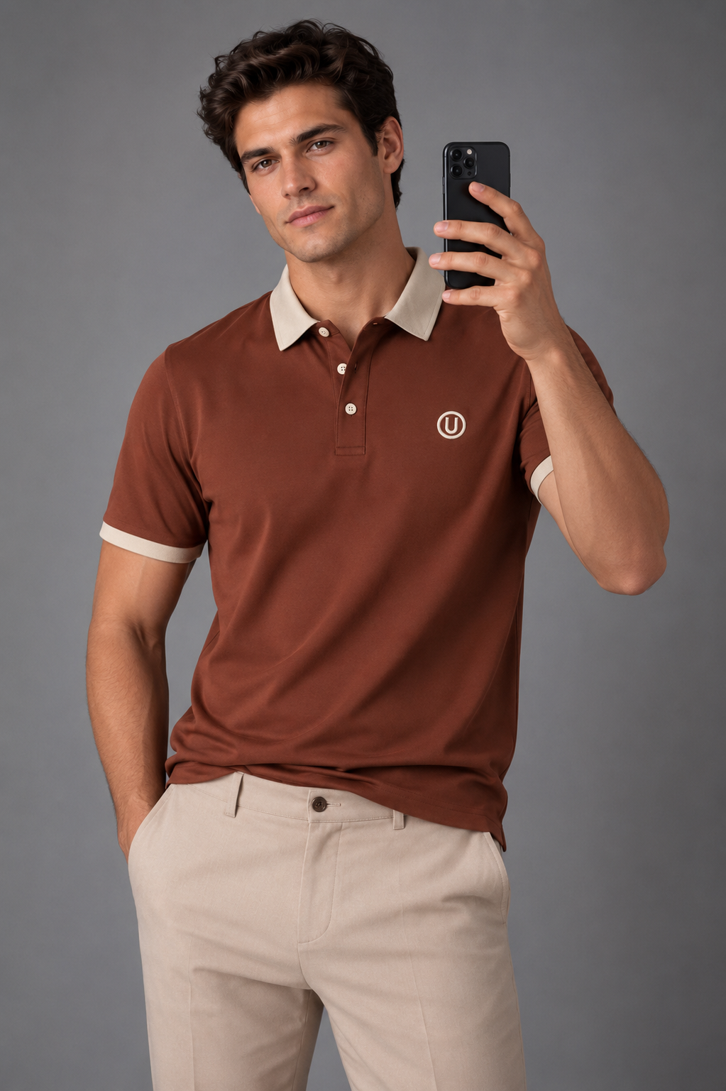 Mocha Crest Contrast Polo T-Shirt