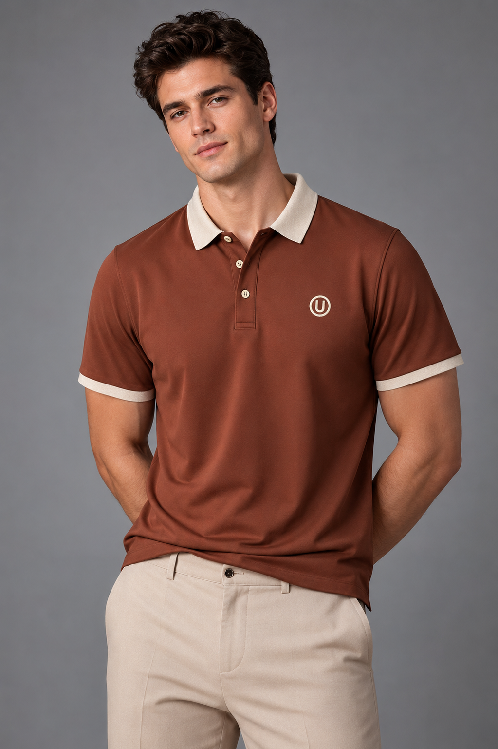 Mocha Crest Contrast Polo T-Shirt