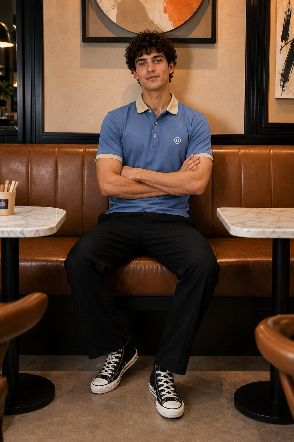 Mocha Crest Contrast Polo T-Shirt
