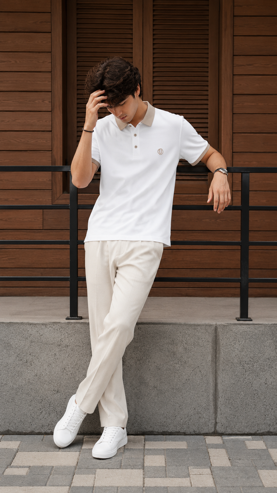 Mocha Crest Contrast Polo T-Shirt