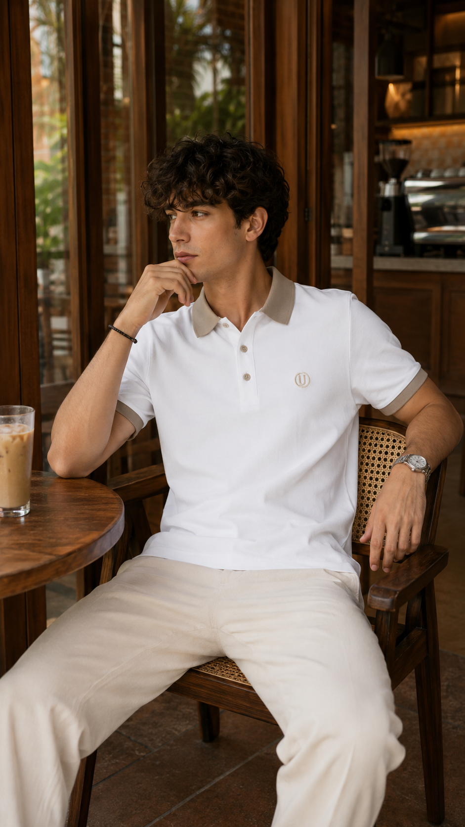 Mocha Crest Contrast Polo T-Shirt