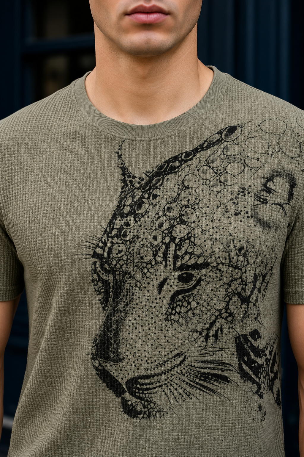 TENAXTEES Men's Waffle Knit Leopard Graphic T-Shirt