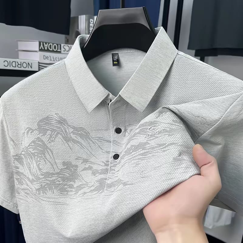 Men’s Regular Fit Printed Flat Knit Polo Collar T-Shirt