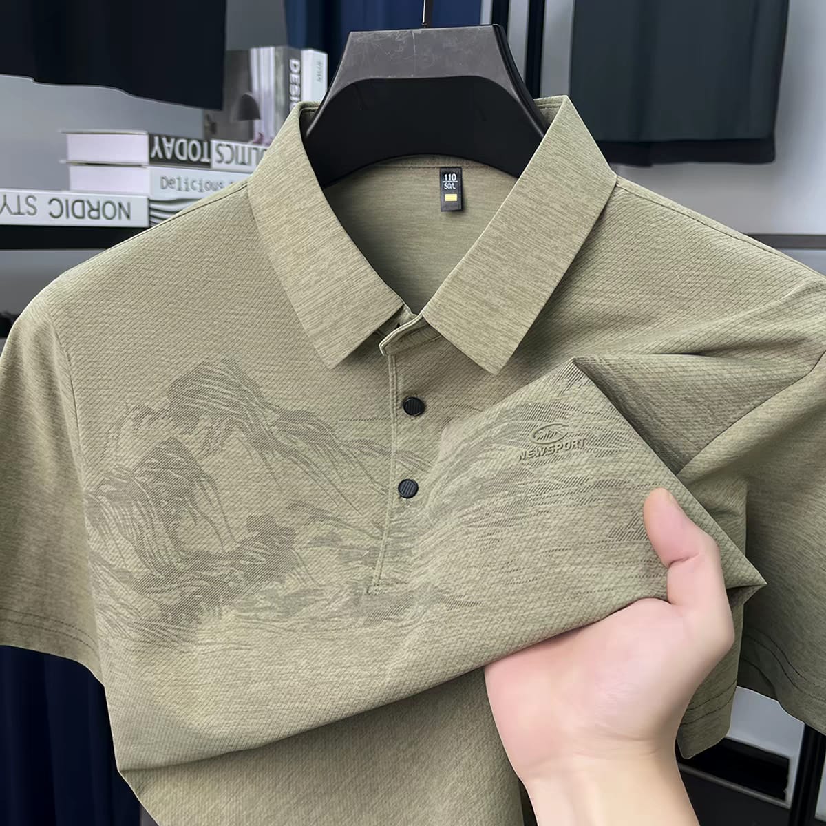 Men’s Regular Fit Printed Flat Knit Polo Collar T-Shirt