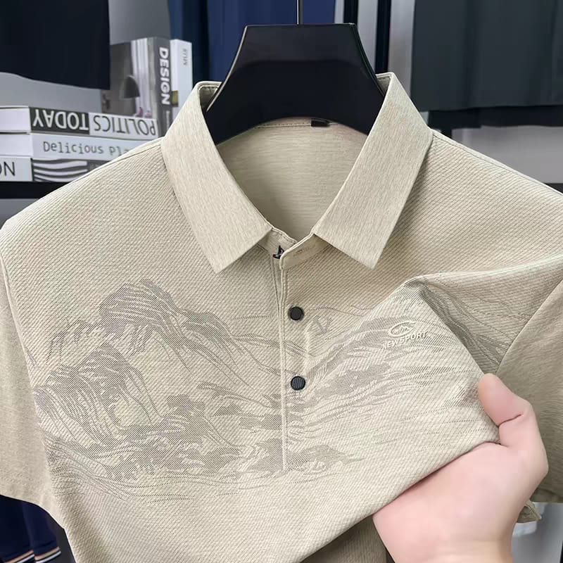 Men’s Regular Fit Printed Flat Knit Polo Collar T-Shirt