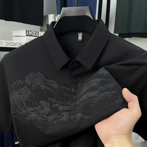 Men’s Regular Fit Printed Flat Knit Polo Collar T-Shirt