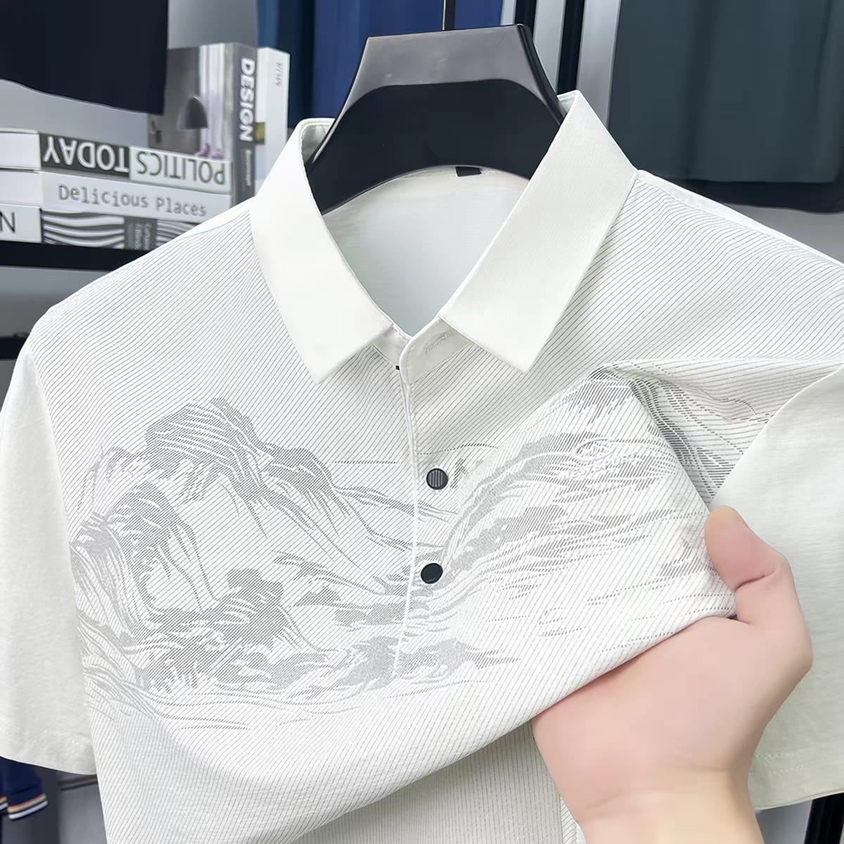 Men’s Regular Fit Printed Flat Knit Polo Collar T-Shirt