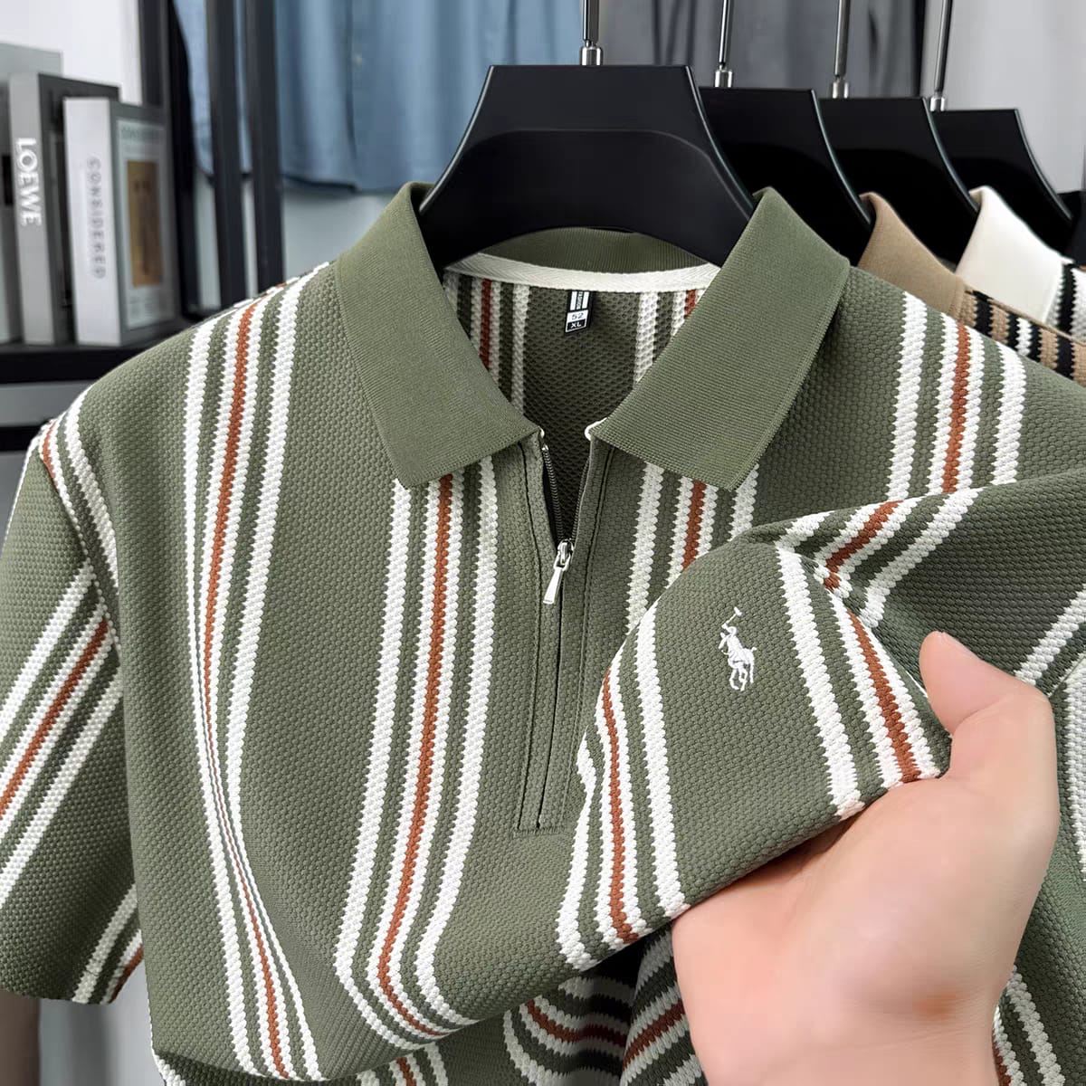 Signature Stripe Zip Polo
