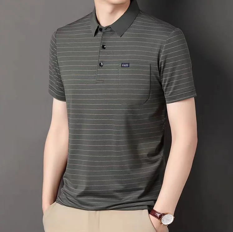 TENAXTEES Men's Premium Striped Polo T-Shirt with Chest Pocket