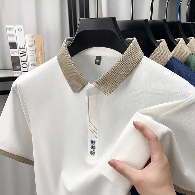 TENAXTEES Men's White Contrast Collar Polo T-Shirt