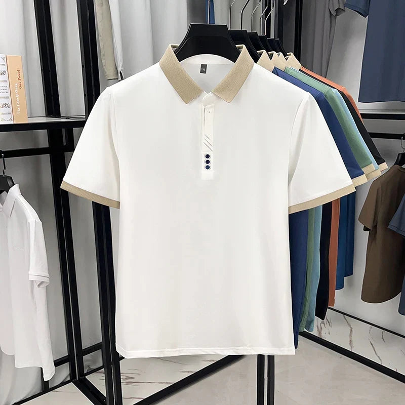 TENAXTEES Men's White Contrast Collar Polo T-Shirt
