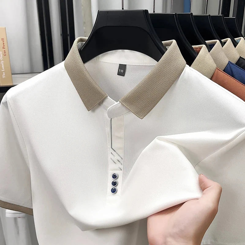 TENAXTEES Men's White Contrast Collar Polo T-Shirt