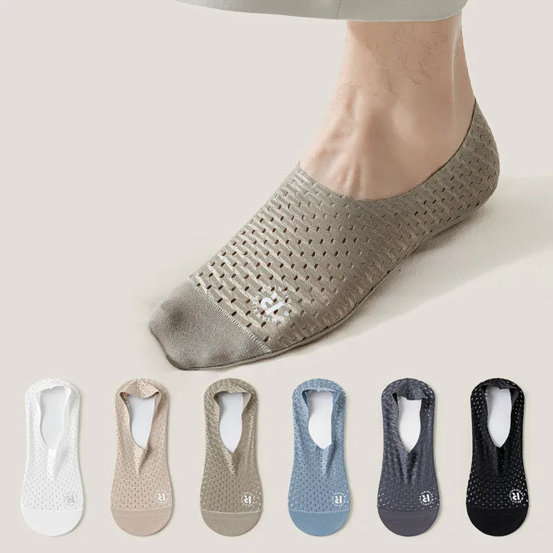 Men's 6-Pair Invisible No-Show Ice Silk Socks: Cool, Breathable, Non-Slip Comfort