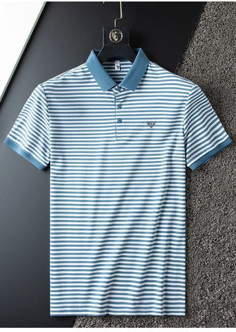 Vintage Light blue and white Striped Polo T-Shirt