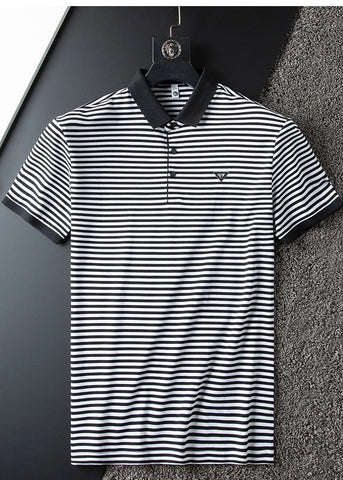 Vintage Black and white Striped Polo T-Shirt