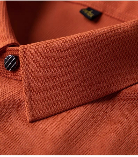 Orange Pique Knit Textured  Shirt